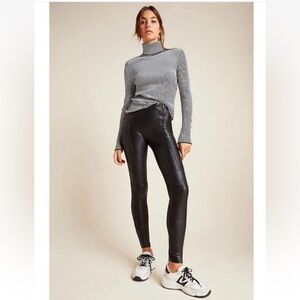 Spanx Faux Leather Hip Zip Women’s Black Leggings Size M